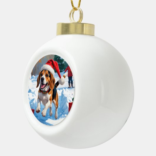 Boule En Céramique Scène de fête de Noël beagle (Droite)