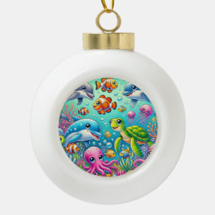 Boule En Céramique Scène sous-marine colorée mettant en vedette la me