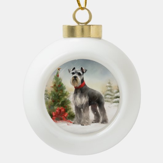 Boule En Céramique Schnauzer Chien à Noël de neige (Devant)