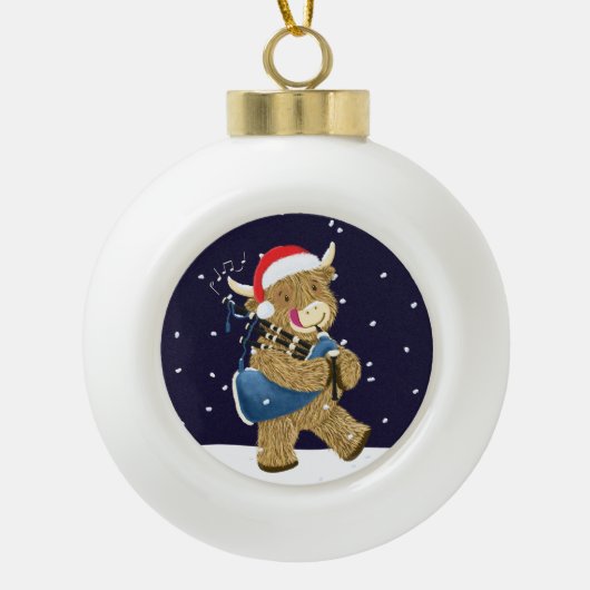 Boule En Céramique Scottish Highland Cow Christmas Piper (Devant)