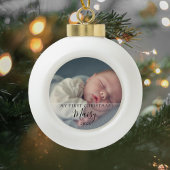 Boule En Céramique Script de premier Noël pour photo de bébé