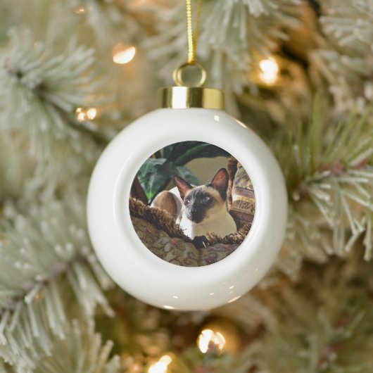 Boule En Céramique Seal Point Siamese Chat on Comfy Coussin (Arbre)