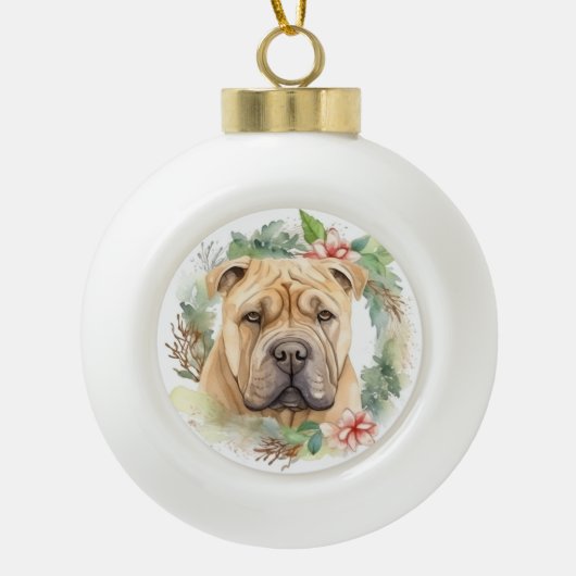 Boule En Céramique Shar Pei Christmas Wreath Festive Pup (Devant)