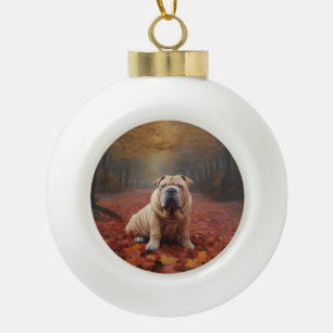 Boule En Céramique Shar Pei dans l'automne Feuilles automne Inspire