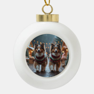 Boule En Céramique Sheltie Noël Neige Fêtes