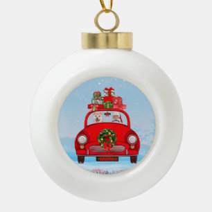 Boule En Céramique Shiba Inu Chien Dans Une Voiture Avec Le Père Noël
