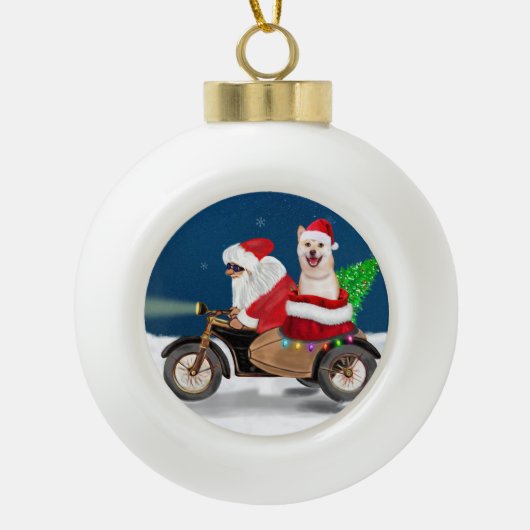Boule En Céramique Shiba Inu Chien Noël Père Noël (Devant)