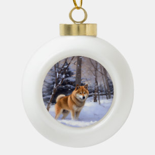 Boule En Céramique Shiba Inu Laissez Neige Noël