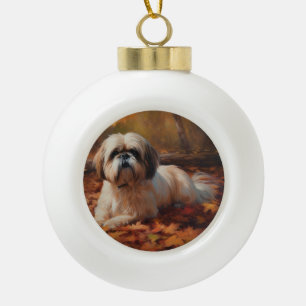 Boule En Céramique Shih Tzu à l'automne Feuilles automne Inspire