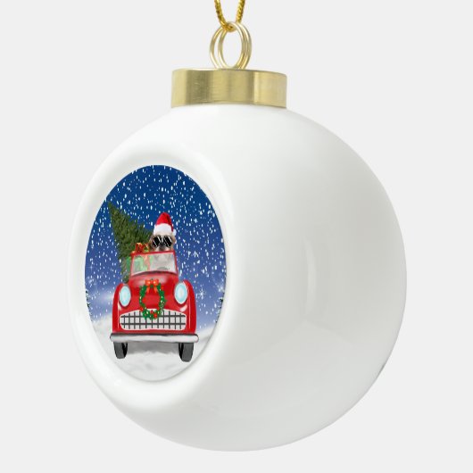 Boule En Céramique Shih Tzu Chien Voiture De Conduite En Neige Noël (Droite)