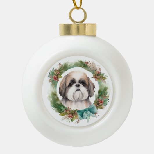 Boule En Céramique Shih Tzu Christmas Wreath Festive Pup (Devant)