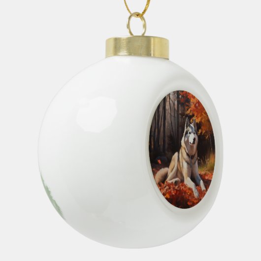 Boule En Céramique Sibérie Husky en automne Feuilles automne Inspire  (Gauche)