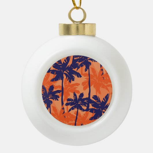 Boule En Céramique Silhouette de palmier bleu, arrière - plan orange (Devant)