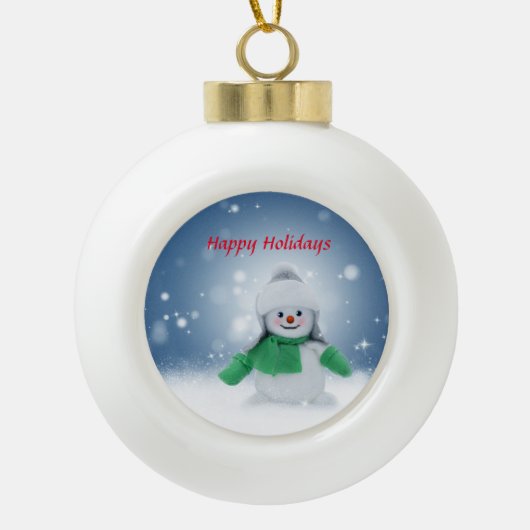 Boule En Céramique Snowman avec une écharpe verte (Devant)