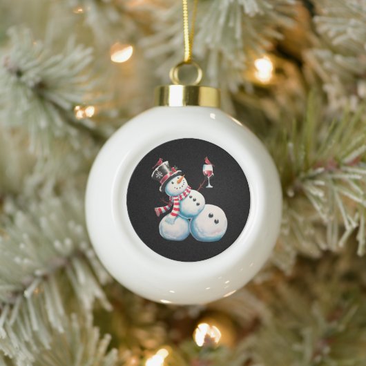 Boule En Céramique Snowman Avec Vin Noël Drôle Noël Cadeau de Noël (Arbre)