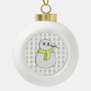 Boule En Céramique Snowman portant une écharpe jaune