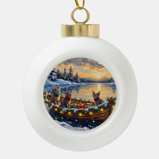 Boule En Céramique Sphynx Cat Christmas Boat Holiday (Devant)