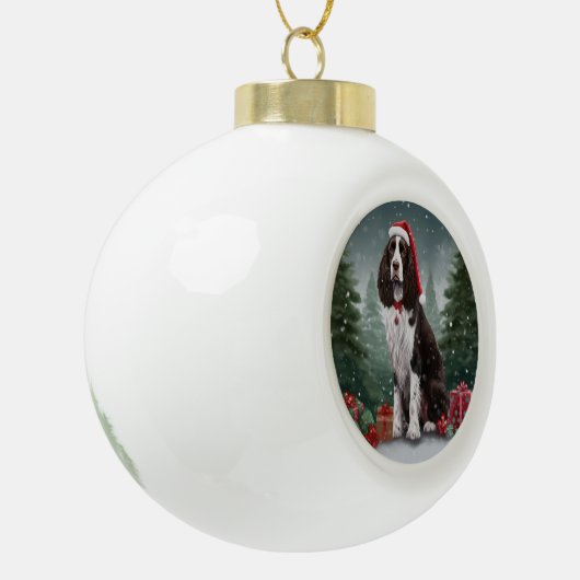 Boule En Céramique Springer Spaniel Chien dans la neige Noël (Gauche)