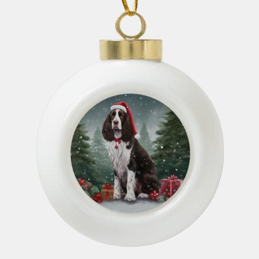 Boule En Céramique Springer Spaniel Chien dans la neige Noël (Devant)