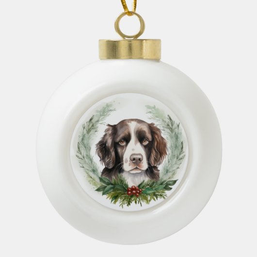 Boule En Céramique Springer spaniel Noël Wreath Festive Pup (Devant)