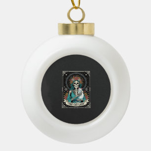 Boule En Céramique Squelette de Dame aux Chats Tarot Floral Gothique