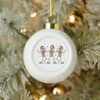 Boule En Céramique Squelettes dansants de Noël portant des chapeaux d