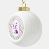 Boule En Céramique Tons doux de rayures diagonales monogrammes roses (Droite)