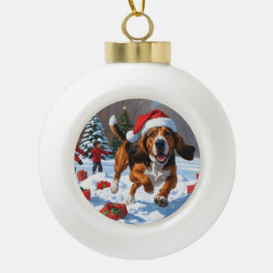 Boule En Céramique Trek Walker Coonhound Neige avec Casquette de Noël