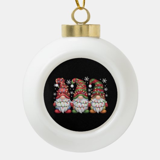 Boule En Céramique Trois Buffles Gnomes Plaid Red Christmas (Devant)