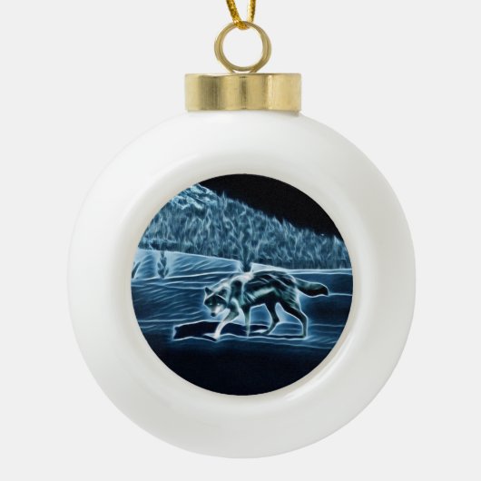 Boule En Céramique Un Loup Sur Neige (Devant)