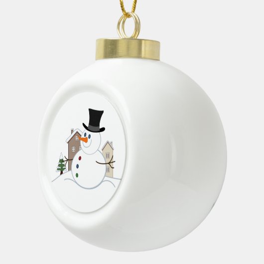 Boule En Céramique Une joyeuse illustration de Noël Snowman (Droite)