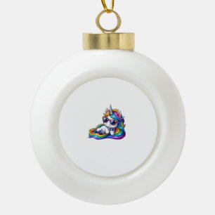 Boule En Céramique Unicorne arc-en-ciel cool avec lunettes de soleil