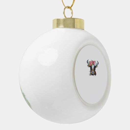 Boule En Céramique Vache couronnée de fleurs T-shirt classique (Gauche)