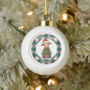 Boule En Céramique Vache de Noël mignonne et joyeuse arbre de Noël ve