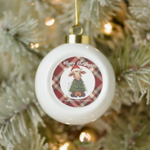 Boule En Céramique Vache de Noël mignonne et joyeuse arbre de Noël ve