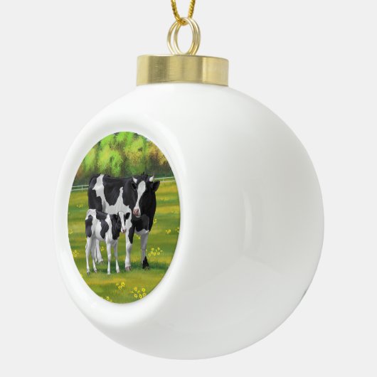 Boule En Céramique Vache Holstein et veau mignon en pâturage d'été (Droite)