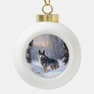 Boule En Céramique Vallhund suédois Laisser neiger Noël