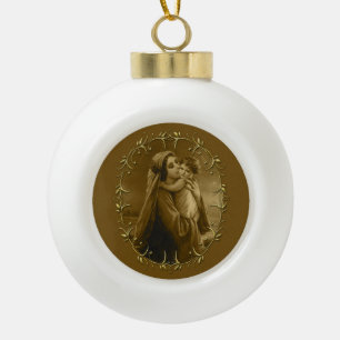 Boule En Céramique Vierge Marie avec Enfant Jésus, Gold Border Design