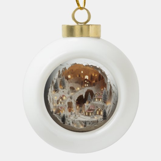Boule En Céramique Village de Noël 3D Snowy (Devant)