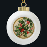 Boule En Céramique Vintage Christmas Holly<br><div class="desc">C'est une branche sacrée vintage de Noël.</div>