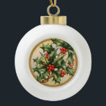 Boule En Céramique Vintage Christmas Holly<br><div class="desc">C'est une branche sacrée vintage de Noël.</div>