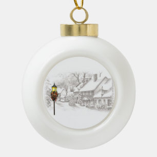 Boule En Céramique Vintage Christmas Town Ornament