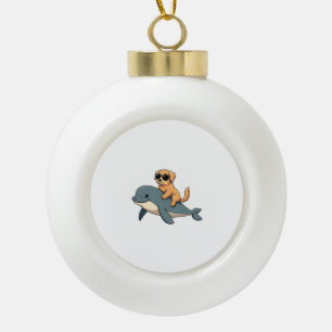 Boule En Céramique Vintage Golden Retriever montant une baleine blanc