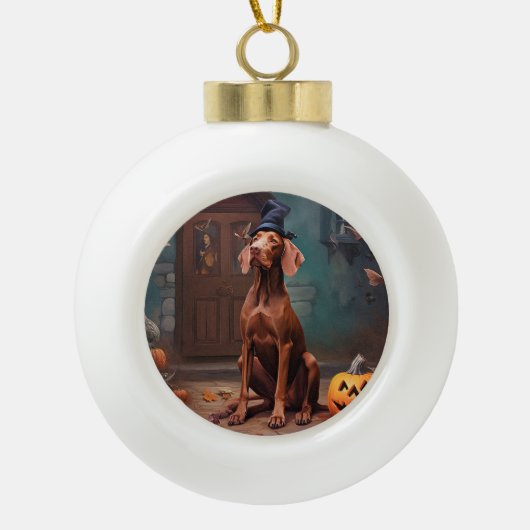 Boule En Céramique Vizsla Potirons Halloween Effrayant (Devant)