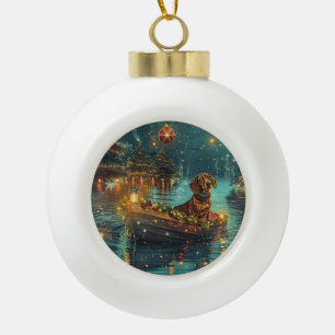 Boule En Céramique Voyage de Noël festif du teckel