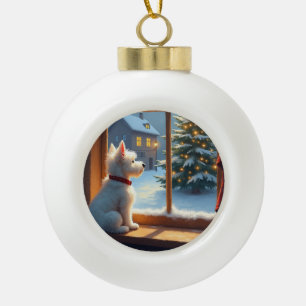 Boule En Céramique Vue de Noël matinée West Highland White Terrier