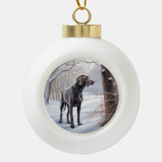 Boule En Céramique Weimaraner Laisser Neige Noël (Devant)