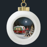 Boule En Céramique Winter Schnauzer Caravan Christmas Adventure<br><div class="desc">Laissez-vous tenter par la magie d'une nuit d'hiver enneigée alors qu'une caravane glisse gracieusement à travers le paysage illuminé par la lune. La beauté sereine de la neige scintillante et l'éclat enchanteur de la lune créent une scène captivante, promettant une aventure de Noël inoubliable remplie de chaleur, de joie et...</div>