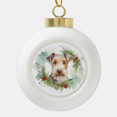 Boule En Céramique Wirefox Terrier Festive de Noël Wreath Pup (Devant)