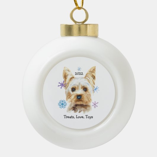 Boule En Céramique yorkie Yorkshire Terrier Snowflakes Personnalisé (Devant)